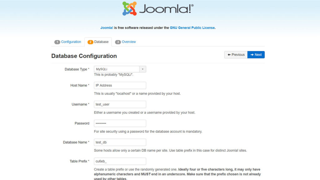 Joomla Database Setup