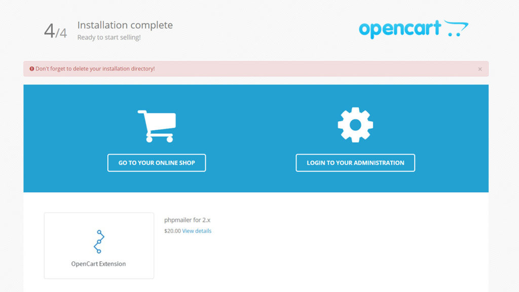 Opencart Installation Completed