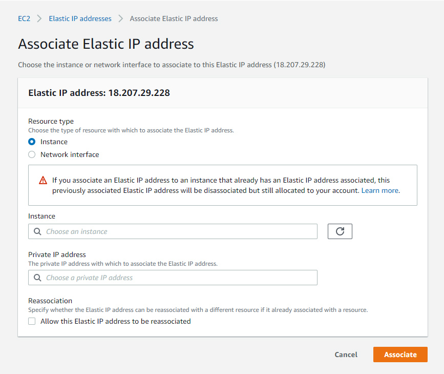 Associate Elastic IP address