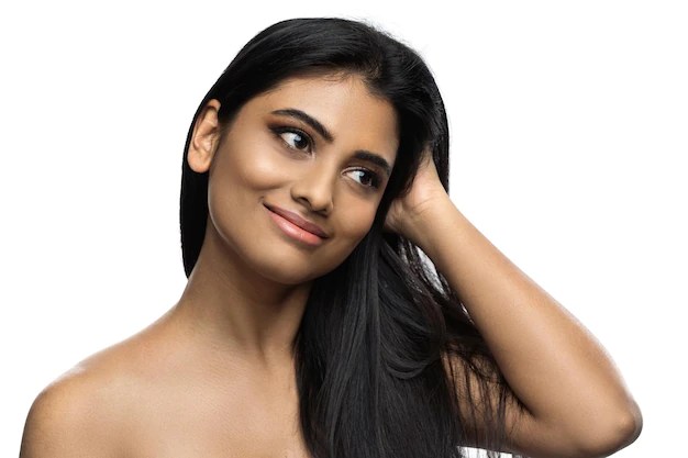 Premium Photo | Beautiful indian woman with smooth skin and long black hair on white background