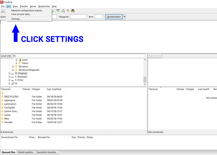 FileZilla settings