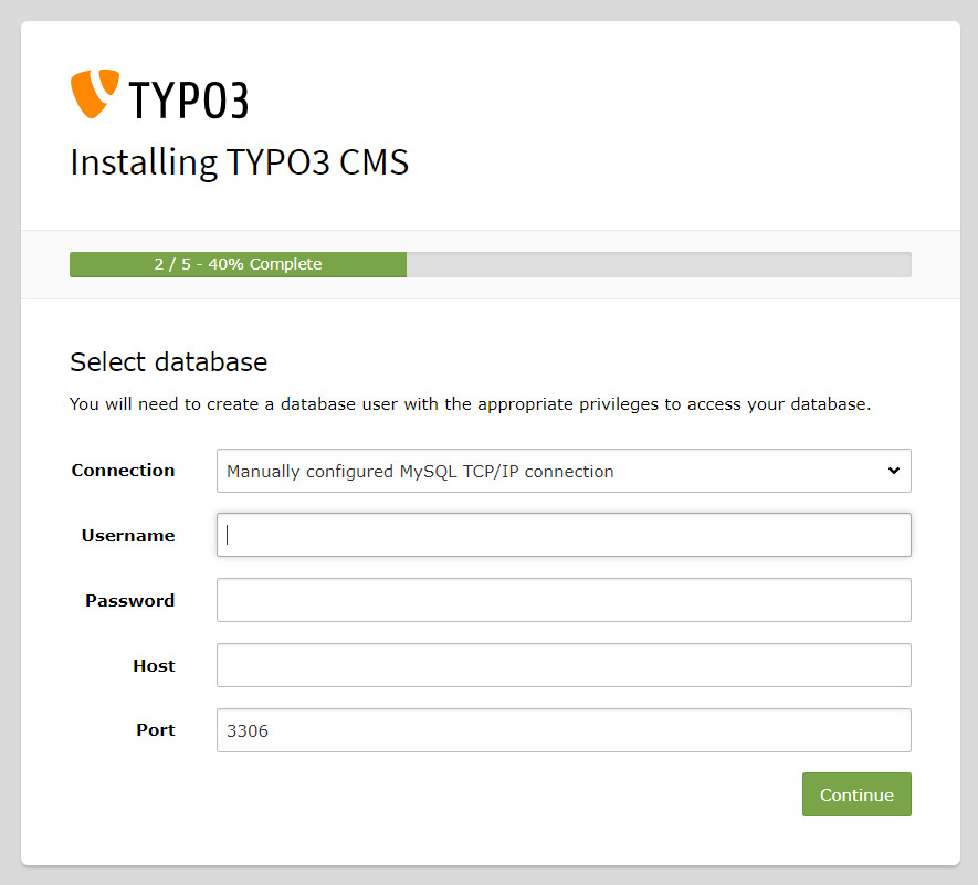 Install Typo-3 CMS setup Cloud SQL