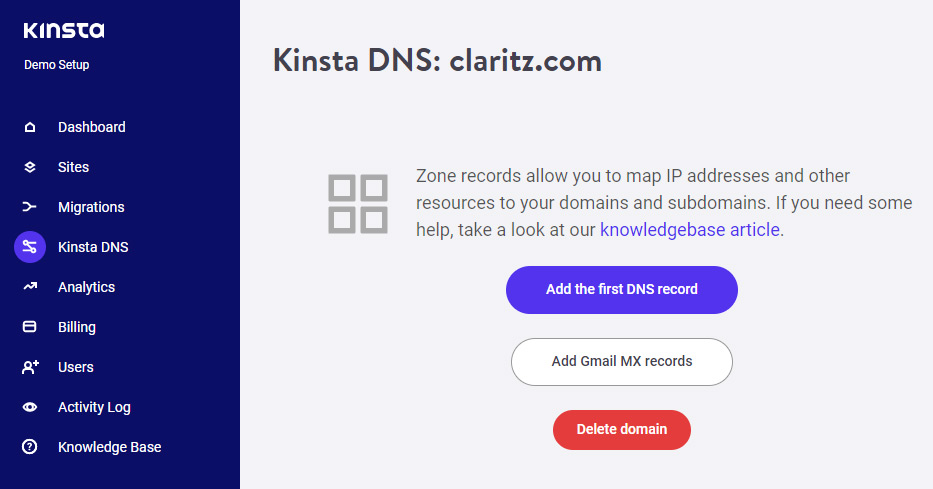 Kinsta Add DNS record