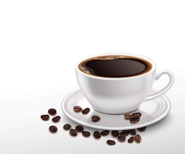 Premium Vector | Realistic white porcelain cup of black coffee and beans