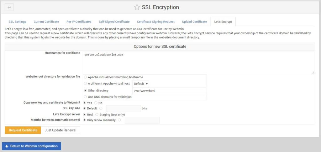 Webmin Install SSL