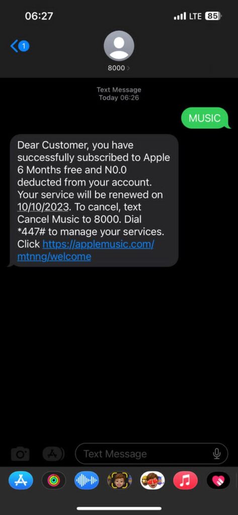 Mtn Apple Music Subscription On SMS