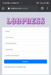 Lodpress registration form