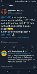 Mtn 12GB data reported on Twitter