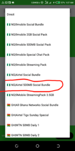 Airtel Social Bundle 500MB For N100