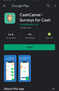 Cash camel app on play store