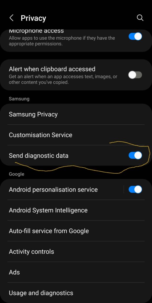 Turn Off Send Diagnostic Data Samsung tips 2024